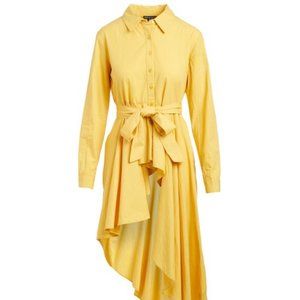 NWT 100% cotton Mustard yellow Belted Asymmetric Ruffle bottom Tunic button up …